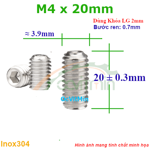 Vít Trí Đuôi Lõm M4x20mm Inox304 - Vit Tri Duoi Lom
