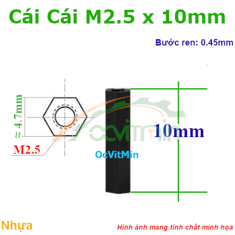 Trụ Nhựa Cái Cái Lục Giác M2.5x10mm - Tru Nhua Cai Cai Luc Giac