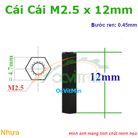 Trụ Nhựa Cái Cái Lục Giác M2.5x12mm - Tru Nhua Cai Cai Luc Giac