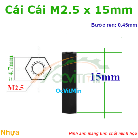 Trụ Nhựa Cái Cái Lục Giác M2.5x15mm - Tru Nhua Cai Cai Luc Giac