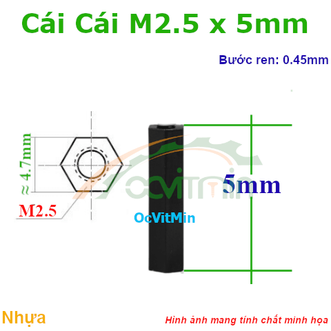 Trụ Nhựa Cái Cái Lục Giác M2.5x5mm - Tru Nhua Cai Cai Luc Giac