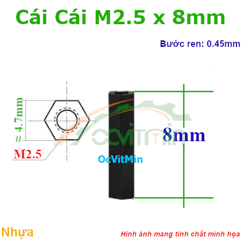 Trụ Nhựa Cái Cái Lục Giác M2.5x8mm - Tru Nhua Cai Cai Luc Giac