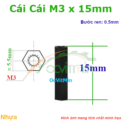 Trụ Nhựa Cái Cái Lục Giác M3x15mm - Tru Nhua Cai Cai Luc Giac