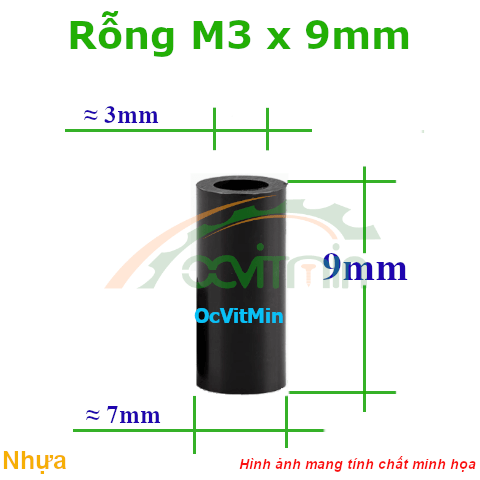 Trụ Nhựa Rỗng M3x9mm - Tru Nhua Rong