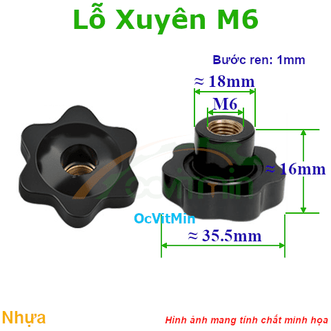 Núm Vặn Hoa Mai Lỗ Xuyên M6 Nhựa - Num Van Tay Hoa Mai Nhua Lo Xuyen