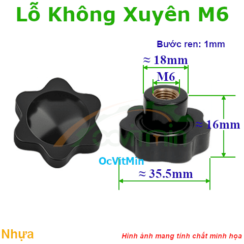 Núm Vặn Hoa Mai Lỗ Không Xuyên M6 Nhựa - Num Van Tay Hoa Mai Nhua Lo Khong Xuyen