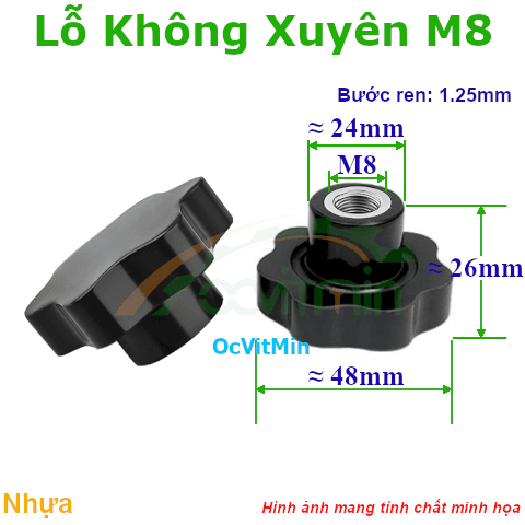 Núm Vặn Hoa Mai Lỗ Không Xuyên M8 Nhựa - Num Van Tay Hoa Mai Nhua Lo Khong Xuyen