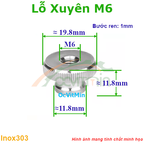 Đai Ốc Có Lỗ Xuyên M6 Núm Vặn - Dai Oc Co Lo Xuyen Ecu Num Van