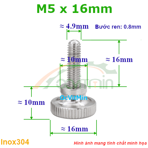 Núm Vặn Ren Ngoài M5x16mm Inox304 Vặn Tay - Num Van Tay Ren Ngoai