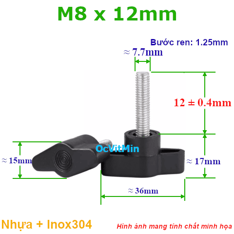 Bulong Tay Vặn Nhựa M8x12mm Inox304 - Tay Van Nhua