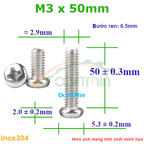 Ốc Bake Đầu Tròn M3x50mm Inox304