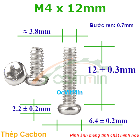 Ốc Bake Đầu Tròn M4x12mm Thép Cacbon