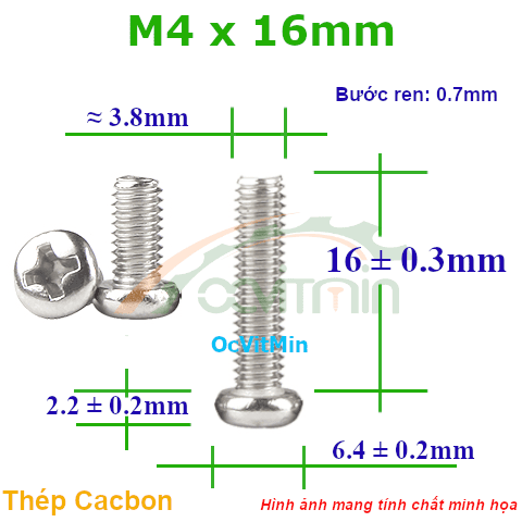 Ốc Bake Đầu Tròn M4x16mm Thép Cacbon