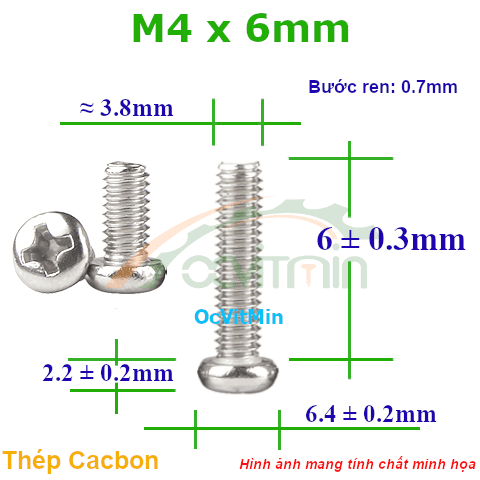 Ốc Bake Đầu Tròn M4x6mm Thép Cacbon