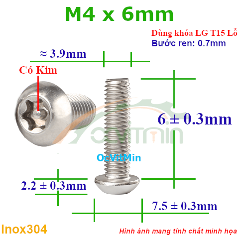 Ốc Lục Giác Bông Đầu Dù M4x6mm Inox304 - Oc Luc Giac Bong Sao Dau Du