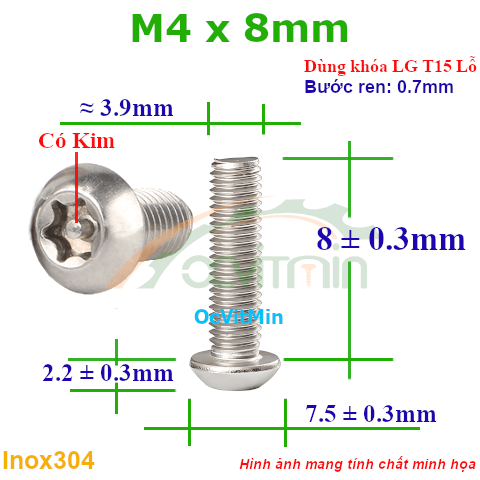 Ốc Lục Giác Bông Đầu Dù M4x8mm Inox304 - Oc Luc Giac Bong Sao Dau Du