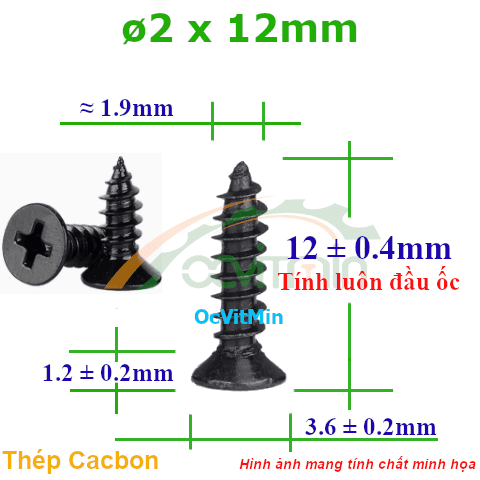 Vít Gỗ Bake Đầu Bằng ø 2x12mm - Vit Go Dau Pake Bang