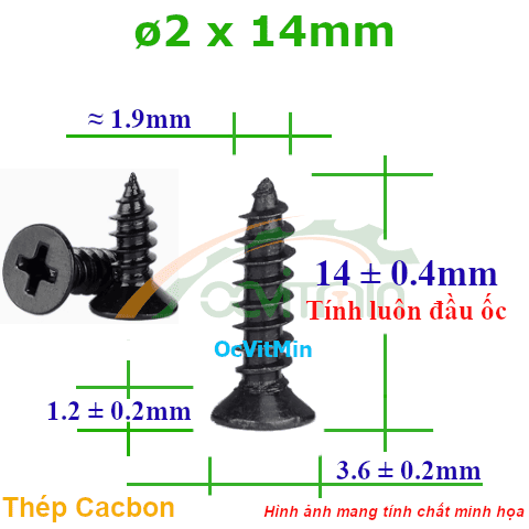 Vít Gỗ Bake Đầu Bằng ø 2x14mm - Vit Go Dau Pake Bang