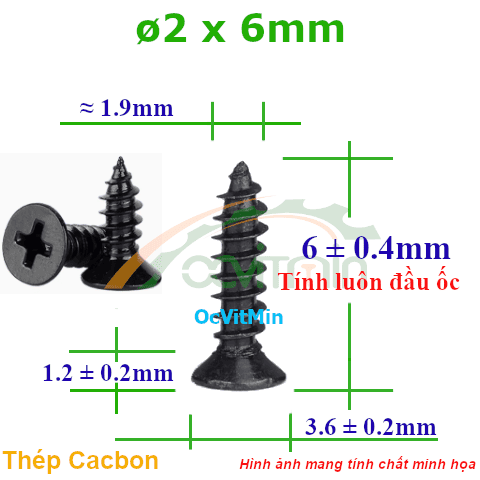 Vít Gỗ Bake Đầu Bằng ø 2x6mm - Vit Go Dau Pake Bang