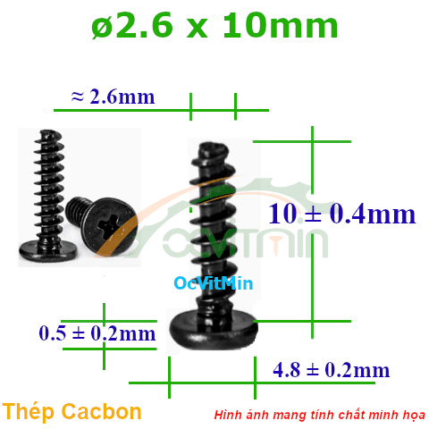 Vít Gỗ Bake Đầu Dẹp Mỏng ø 2.6x10mm - Vit Go Dau Pake Dep Mong