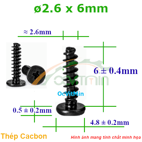 Vít Gỗ Bake Đầu Dẹp Mỏng ø 2.6x6mm - Vit Go Dau Pake Dep Mong