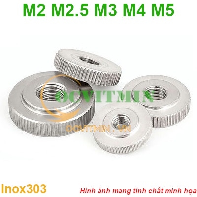 Đai Ốc Hình Tròn M2 M2.5 M3 M4 M5 Có Khía Vặn Tay Inox 303