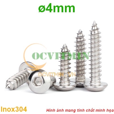 Vít Lục Giác Đầu Dù Ren Xoắn ø4mm Vít Ren Thưa Inox 304