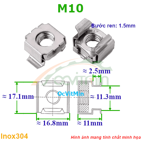 Đai Ốc Cài M10 Tán Inox304 - Dai Oc Tan Ecu Cai