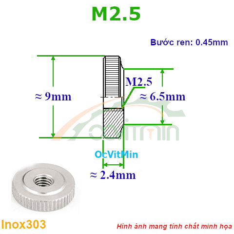 Đai Ốc Tròn M2.5 Có Khía Vặn Tay - Dai Oc Ecu Tan Tron