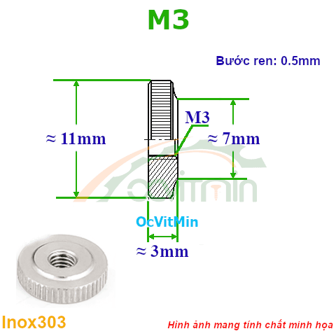 Đai Ốc Tròn M3 Có Khía Vặn Tay - Dai Oc Ecu Tan Tron
