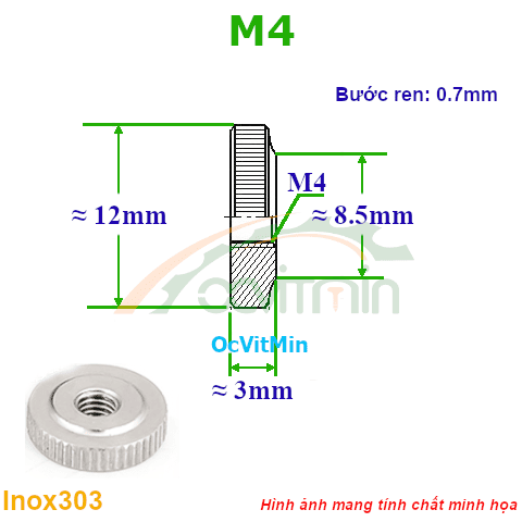 Đai Ốc Tròn M4 Có Khía Vặn Tay - Dai Oc Ecu Tan Tron