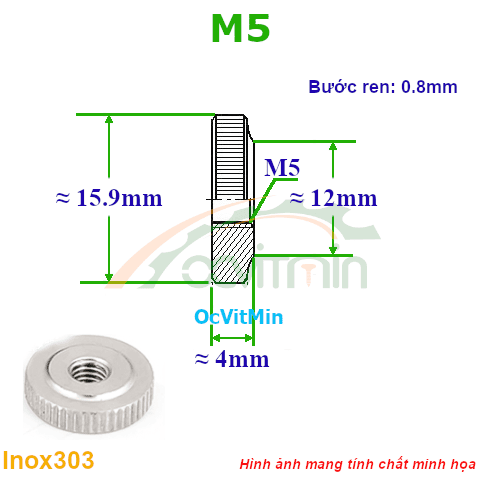 Đai Ốc Tròn M5 Có Khía Vặn Tay - Dai Oc Ecu Tan Tron