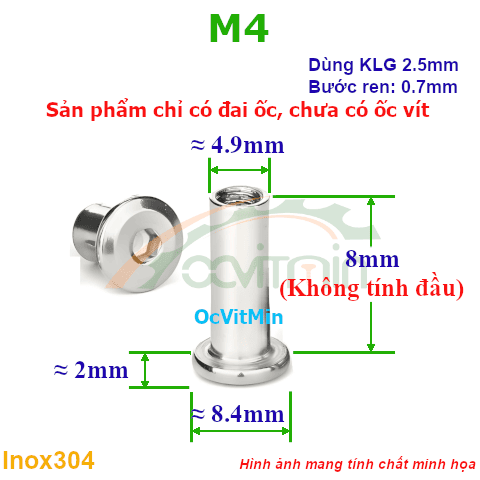 Đai Ốc Dù Đầu Lục Giác M4x8mm - Dai Oc Tan Ecu Du Dau Luc Giac