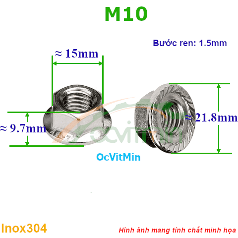 Đai Ốc Liền Long Đen M10 Tán Inox304 - Dai Oc Tan Ecu Lien Long Den