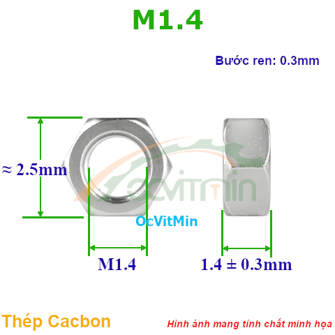 Đai Ốc Lục Giác M1.4 Tán Thép Mạ - Dai Oc Tan Ecu Luc Giac