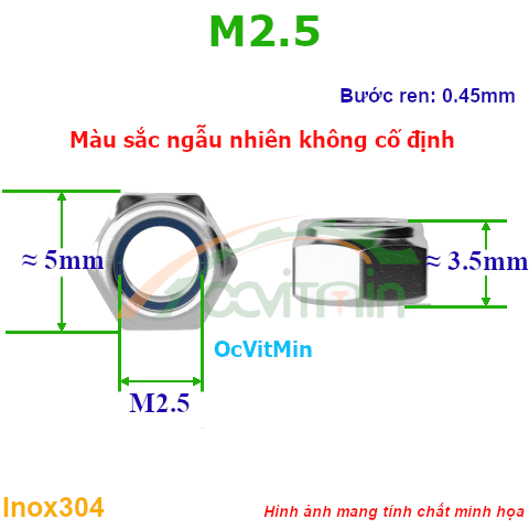 Đai Ốc Keo M2.5 Tán Inox304 - Dai Oc Tan Ecu Keo