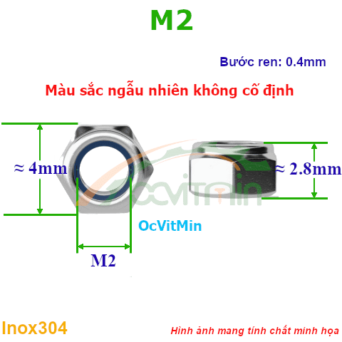 Đai Ốc Keo M2 Tán Inox304 - Dai Oc Tan Ecu Keo