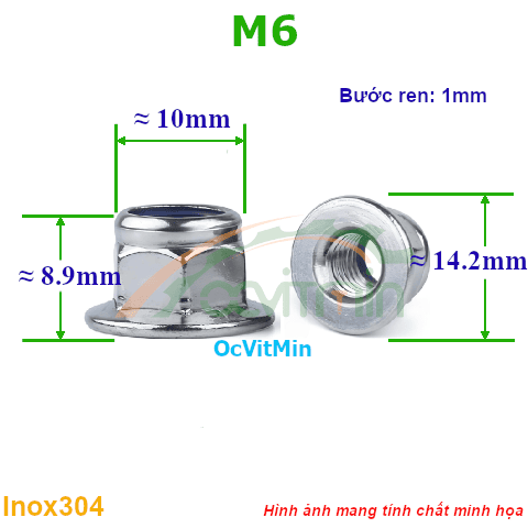 Đai Ốc Khóa Liền Long Đen M6 Tán Inox304 - Dai Oc Khoa Tan Ecu Lien Long Den