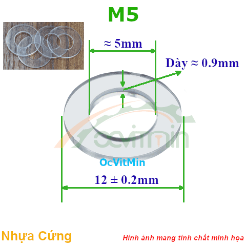 Vòng Đệm Nhựa Cứng M5*12mm Dày 0.9mm - Vong Dem Long Den Nhua Cung