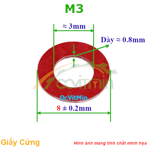 Vòng Đệm Giấy Cứng M3*8*0.8 - Vong Dem Long Den Giay Cung