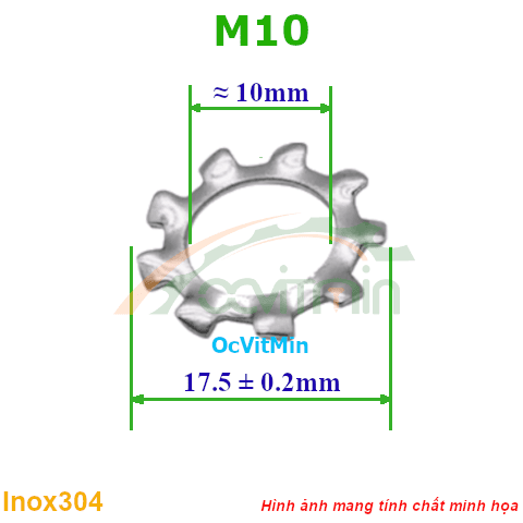 Vòng Đệm Gai Ngoài M10 Inox304 - Vong Dem Long Den Gai