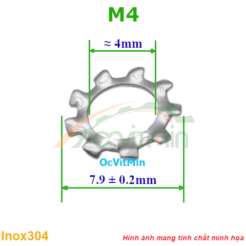 Vòng Đệm Gai Ngoài M4 Inox304 - Vong Dem Long Den Gai