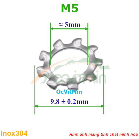 Vòng Đệm Gai Ngoài M5 Inox304 - Vong Dem Long Den Gai