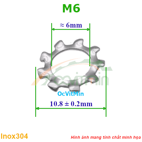 Vòng Đệm Gai Ngoài M6 Inox304 - Vong Dem Long Den Gai