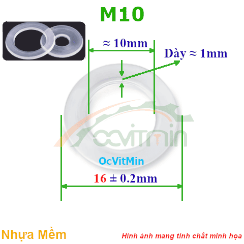 Vòng Đệm Nhựa Mềm M10*16mm Dày 1mm - Vong Dem Long Den Nhua Mem