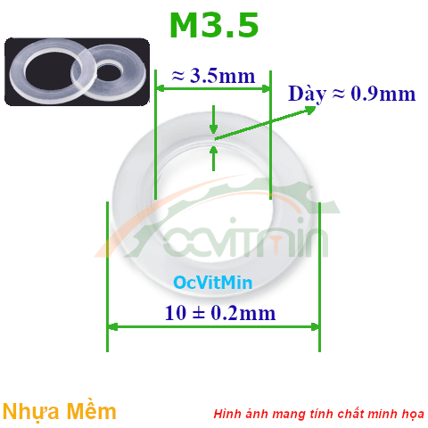 Vòng Đệm Nhựa Mềm M3.5*10mm Dày 0.9mm - Vong Dem Long Den Nhua Mem