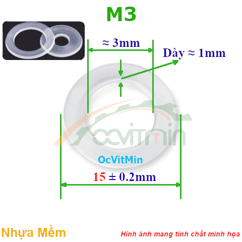 Vòng Đệm Nhựa Mềm M3*15mm Dày 1mm - Vong Dem Long Den Nhua Mem