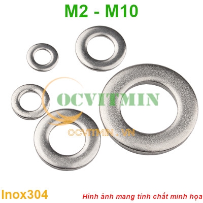Vòng Đệm Phẳng M1.6 M2 M2.5 M3 M4 M5 M6 M8 M10 Long Đen Inox 304