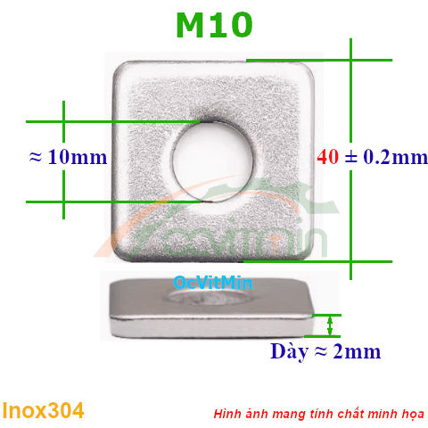 Vòng Đệm Vuông M10*40mm Dày 2mm Inox304 - Vong Dem Long Den Vuong