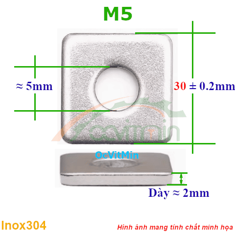 Vòng Đệm Vuông M5*30mm Dày 2mm Inox304 - Vong Dem Long Den Vuong